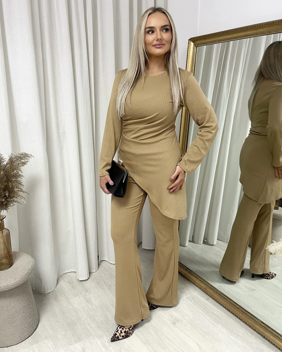 Asymmetric Long Sleeve Top and Flare Trouser Co-ord Set - Toi ‘n’ Moi Ltd