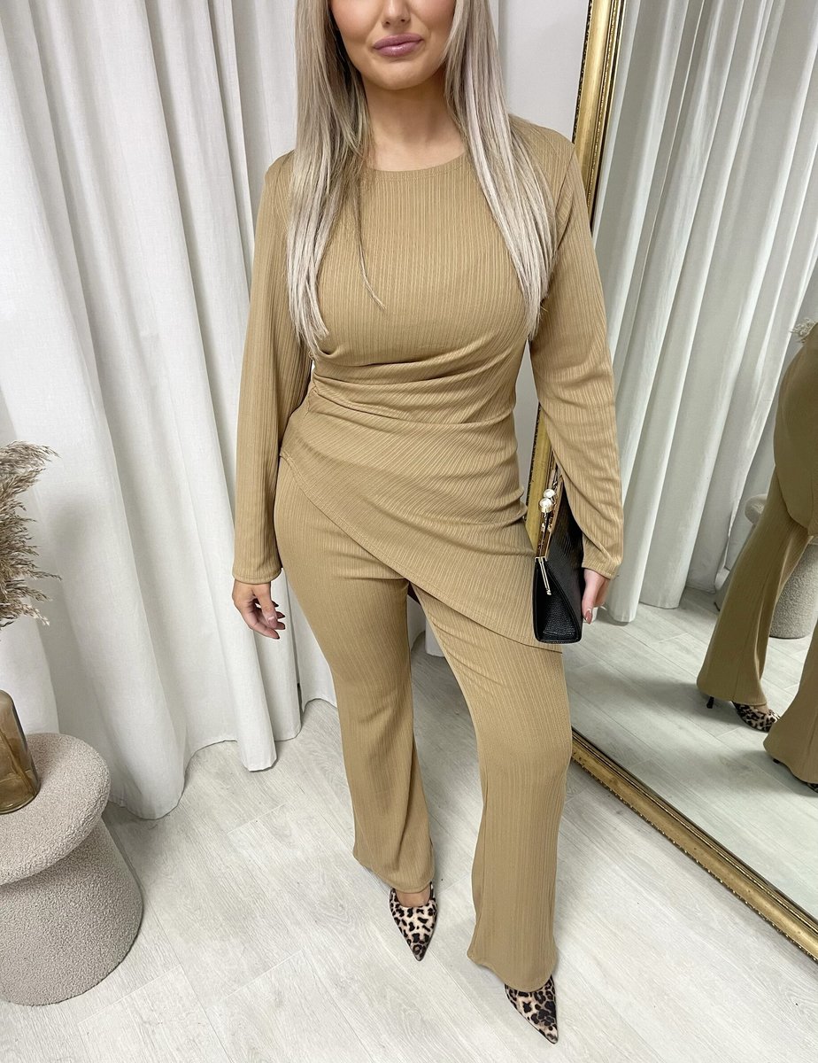 Asymmetric Long Sleeve Top and Flare Trouser Co-ord Set - Toi ‘n’ Moi Ltd