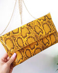 Snake Print Envelope Clutch Bag