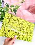 Snake Print Envelope Clutch Bag