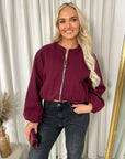 Cropped Zip Up Balloon Sleeve Bomber Jacket