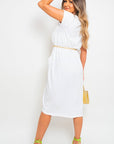 Front Pockets Short Sleeve Midi Dress