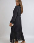 Long Sleeve V-Neck Pleated Maxi Dress