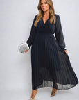 Long Sleeve V-Neck Pleated Maxi Dress