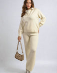 Long Sleeve Knitted Collar Top and Wide Leg Pants Co-ord Set
