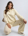 Long Sleeve Knitted Collar Top and Wide Leg Pants Co-ord Set