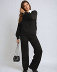 Long Sleeve Knitted Collar Top and Wide Leg Pants Co-ord Set