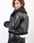 Faux Leather Aviator Jacket