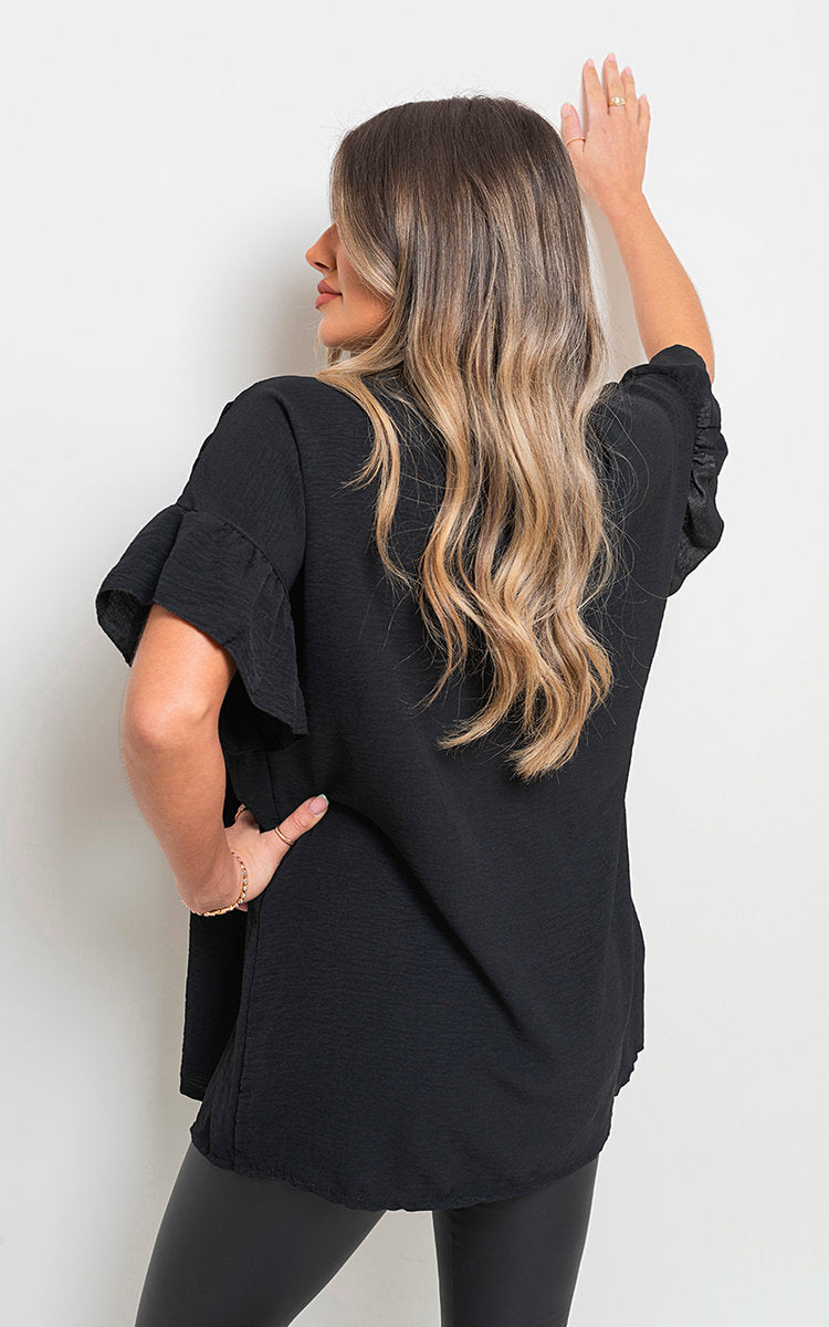 Button Down Pleated Frill Tops - Toi ‘n’ Moi Ltd