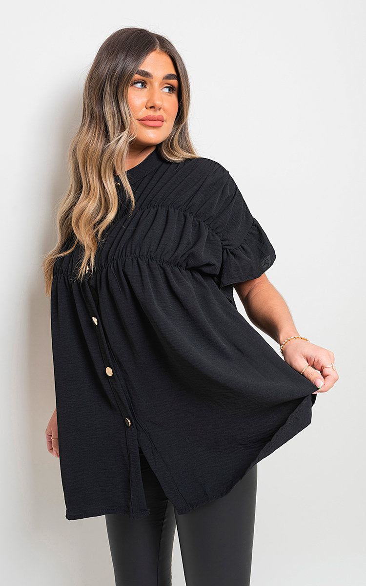 Button Down Pleated Frill Tops - Toi ‘n’ Moi Ltd