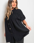 Button Down Pleated Frill Tops - Toi ‘n’ Moi Ltd