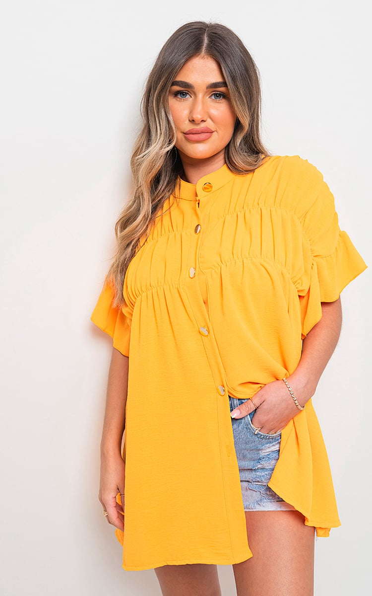 Button Down Pleated Frill Tops - Toi ‘n’ Moi Ltd