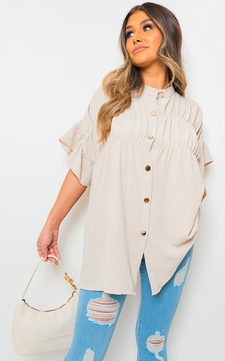 Button Down Pleated Frill Tops - Toi ‘n’ Moi Ltd