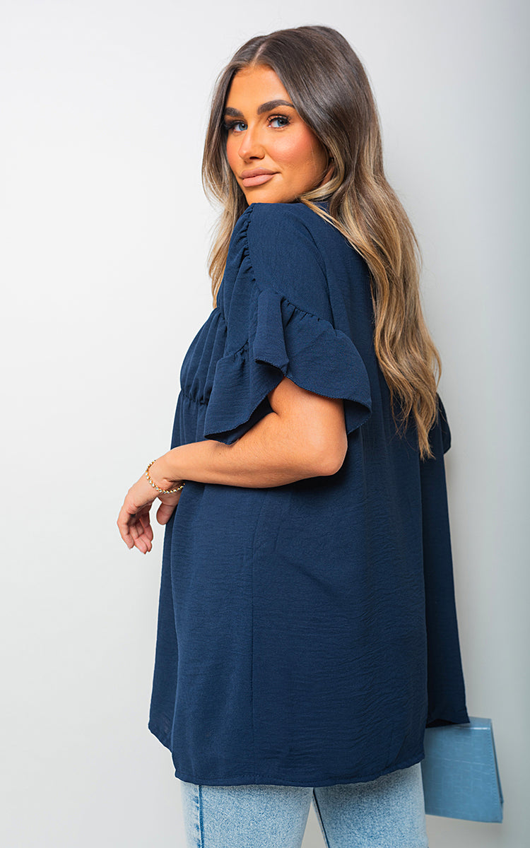 Button Down Pleated Frill Tops - Toi ‘n’ Moi Ltd