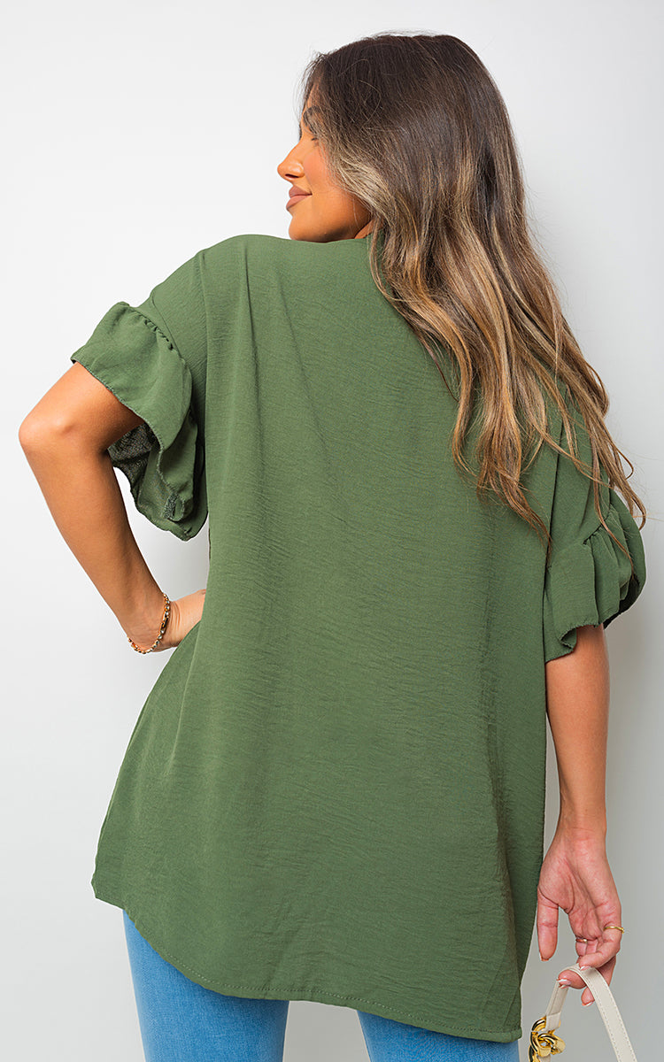 Button Down Pleated Frill Tops - Toi ‘n’ Moi Ltd