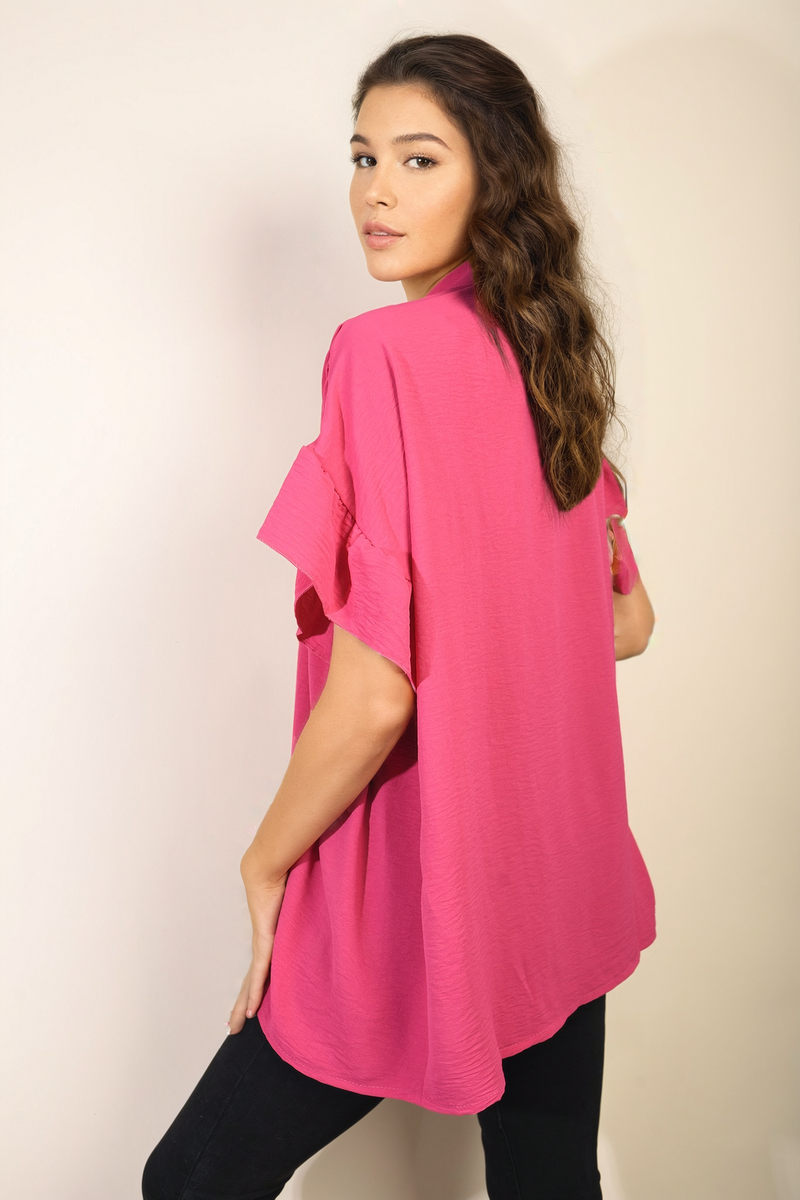 Button Down Pleated Frill Tops - Toi ‘n’ Moi Ltd