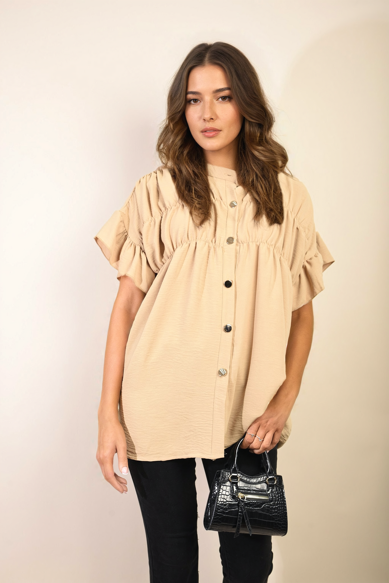Button Down Pleated Frill Tops - Toi ‘n’ Moi Ltd