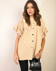 Button Down Pleated Frill Tops - Toi ‘n’ Moi Ltd