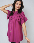 Button Down Pleated Frill Tops - Toi ‘n’ Moi Ltd