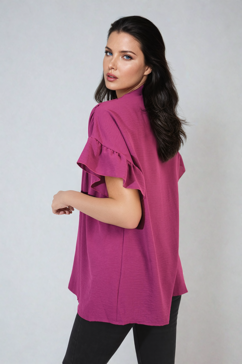 Button Down Pleated Frill Tops - Toi ‘n’ Moi Ltd