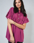 Button Down Pleated Frill Tops - Toi ‘n’ Moi Ltd