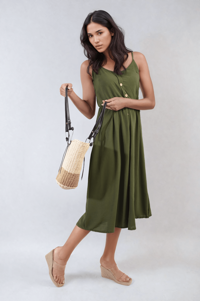 Button Front Strappy Midi Dress - Toi ‘n’ Moi Ltd