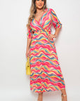Long Sleeve Printed Maxi Dress with Belt Detail