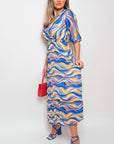 Long Sleeve Printed Maxi Dress with Belt Detail