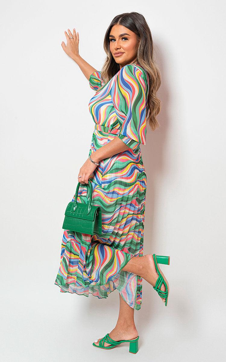 Long Sleeve Printed Maxi Dress with Belt Detail - Toi ‘n’ Moi Ltd