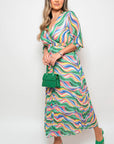 Long Sleeve Printed Maxi Dress with Belt Detail