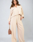 Oversized Long Sleeve Crop Top and Wide Leg Trouser Co-ord Set