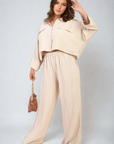 Oversized Long Sleeve Crop Top and Wide Leg Trouser Co-ord Set