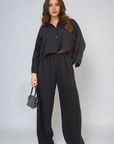 Oversized Long Sleeve Crop Top and Wide Leg Trouser Co-ord Set