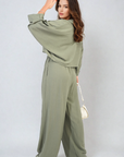Oversized Long Sleeve Crop Top and Wide Leg Trouser Co-ord Set
