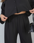 Oversized Long Sleeve Crop Top and Wide Leg Trouser Co-ord Set