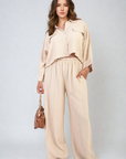 Oversized Long Sleeve Crop Top and Wide Leg Trouser Co-ord Set