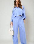 Oversized Long Sleeve Crop Top and Wide Leg Trouser Co-ord Set