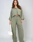 Oversized Long Sleeve Crop Top and Wide Leg Trouser Co-ord Set