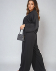Oversized Long Sleeve Crop Top and Wide Leg Trouser Co-ord Set