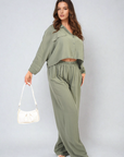 Oversized Long Sleeve Crop Top and Wide Leg Trouser Co-ord Set