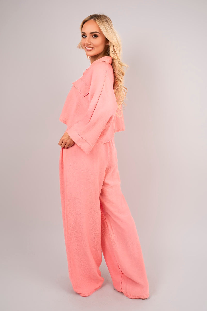 Oversized Long Sleeve Crop Top and Wide Leg Trouser Co-ord Set