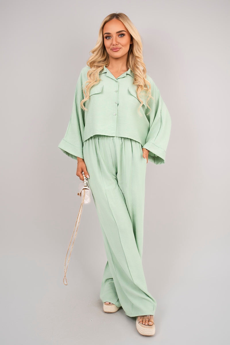 Oversized Long Sleeve Crop Top and Wide Leg Trouser Co-ord Set
