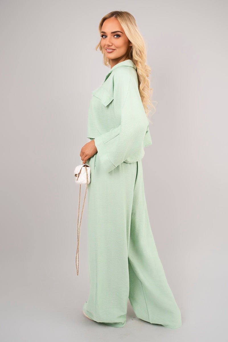 Oversized Long Sleeve Crop Top and Wide Leg Trouser Co-ord Set