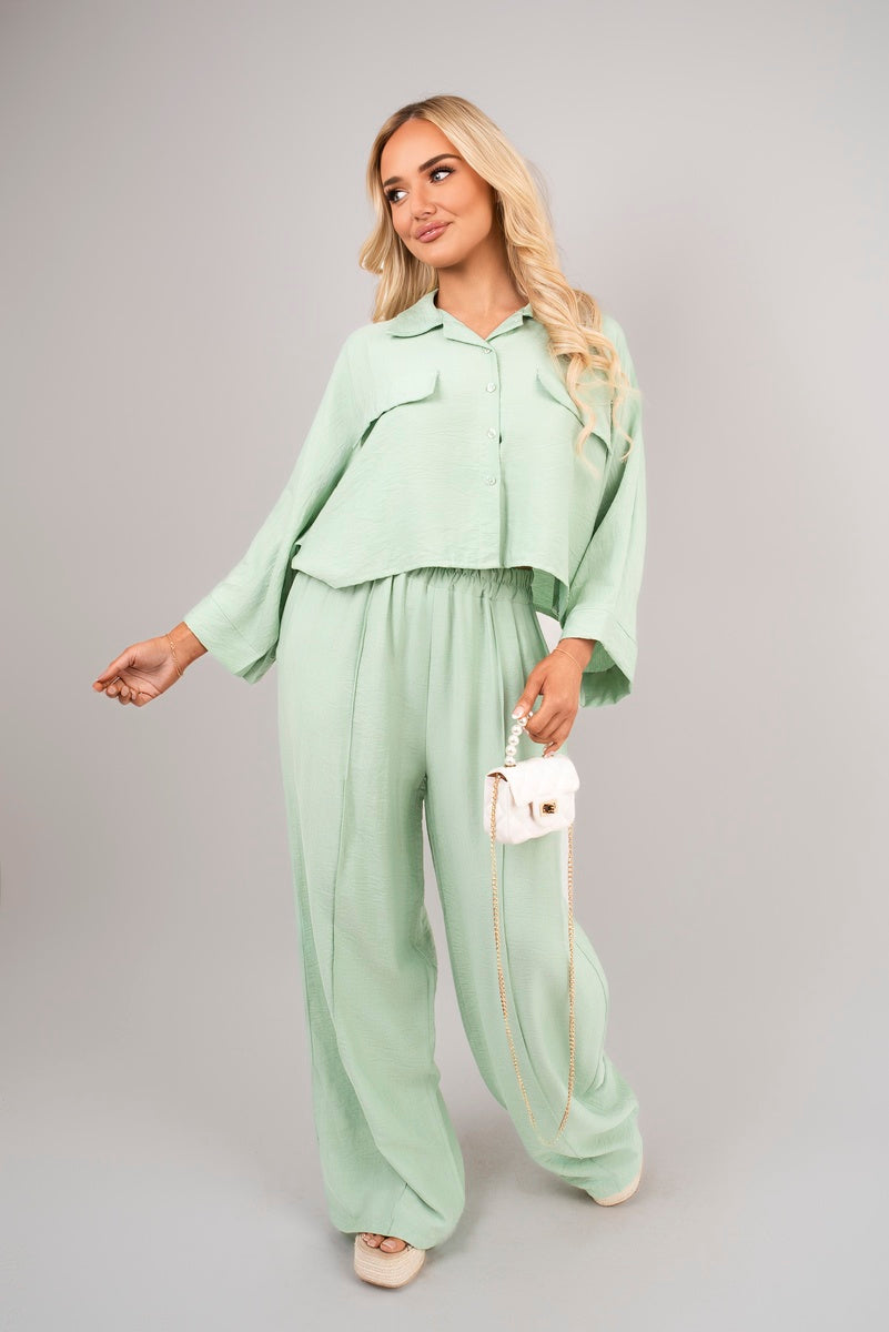 Oversized Long Sleeve Crop Top and Wide Leg Trouser Co-ord Set