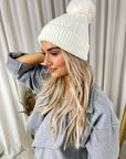 Chunky Knit Fur Pom Beanie Hat - Toi ‘n’ Moi Ltd