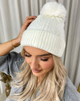 Chunky Knit Fur Pom Beanie Hat - Toi ‘n’ Moi Ltd