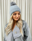 Chunky Knit Fur Pom Beanie Hat - Toi ‘n’ Moi Ltd