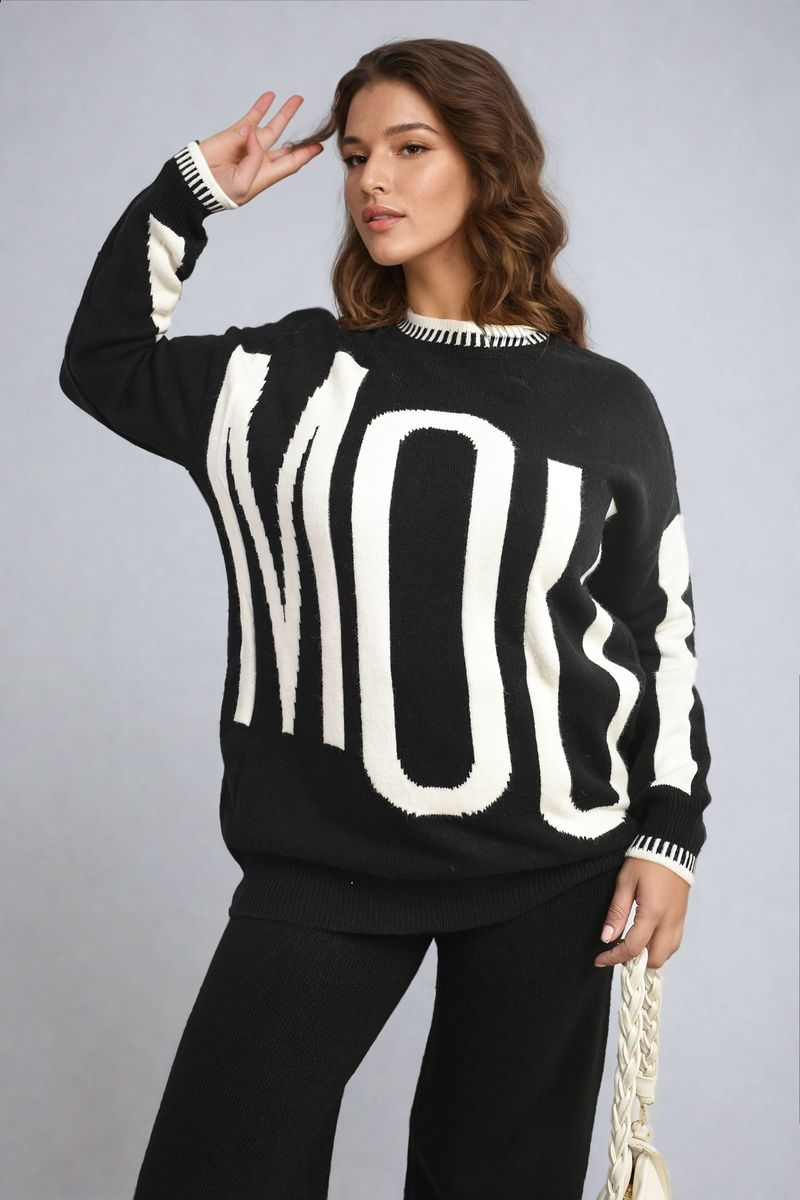 Amour Graphic Long Sleeve Knitted Jumper - Toi ‘n’ Moi Ltd