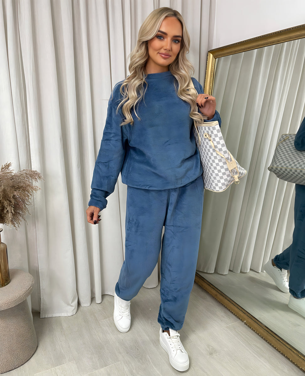 Velvet Long Sleeve Loose Top and Jogger Loungewear Co-ord Set