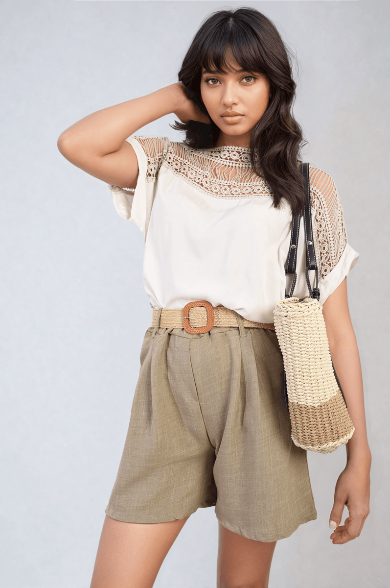 Lace Insert Round Neck Hollow Top - Toi ‘n’ Moi Ltd